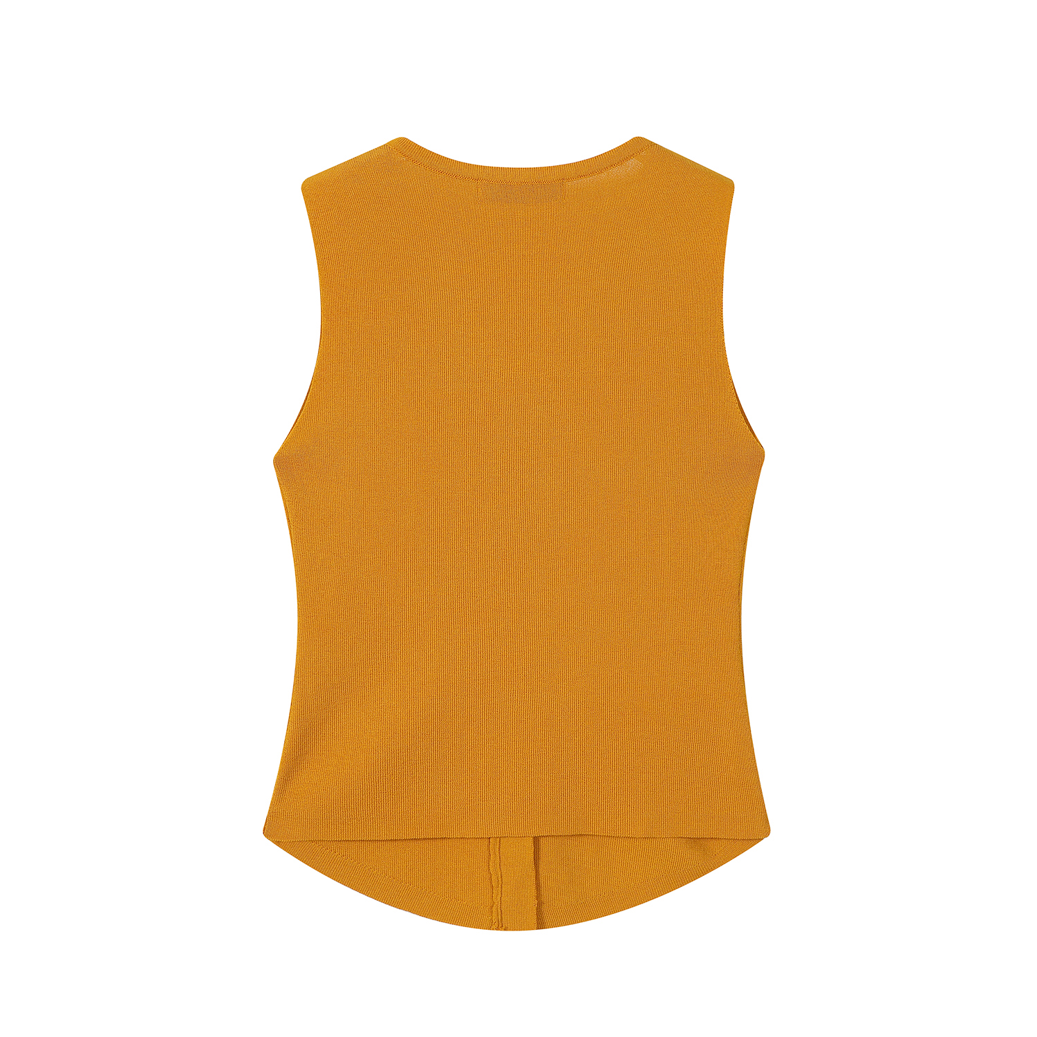 Pumpkin-Colored Sleeveless Knitted T-Shirt with Fitted Waist and Pleated Vest Detail for Women - Perfect for Fall Fashion