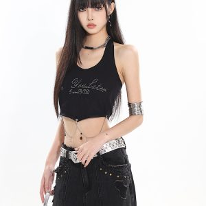 Pure Desire Chain Neckline Hot Girl Tank Top - Niche Design for 2024 Early Spring - Trendy 90s Inspired Style