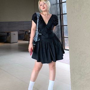 Pure Desire Light Mature Style Deep V-Neck Plus Size Super Slim High Waist Sexy Summer Dress for Women