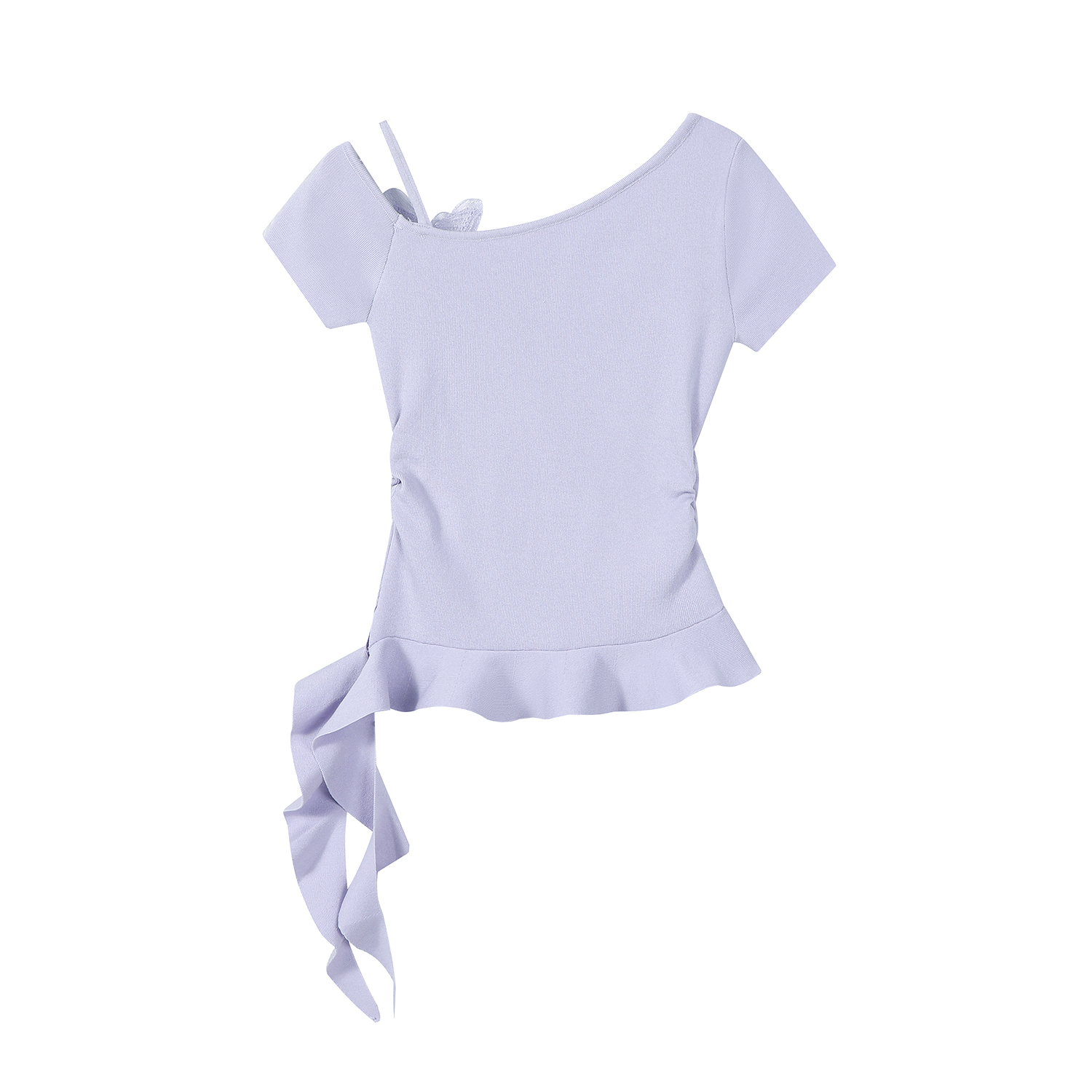 Purple 3D Butterfly Off-Shoulder Knit T-Shirt with Waist-Cinching Fit - Petite Summer Style