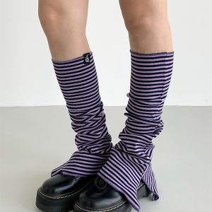 Purple-Black Striped Split Socks - Versatile Casual Taro Mud Design for Trendy Y2K Style
