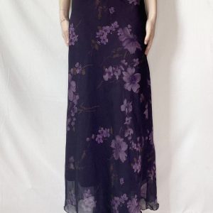 Purple Floral Mesh Long Skirt - Retro Chinese Style Low Waist Vintage Maxi Skirt for Women, Y2K Inspired Fashion