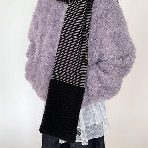 Purple Fluffy Long Lamb Wool Coat for Autumn & Winter, Loose Versatile Short Stand-Up Collar Outerwear