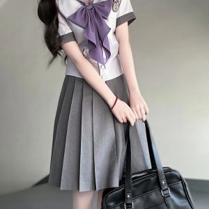 Purple Pudding Bear JK Uniform Sailor Suit - Japanese College Style Waist-Defined Navy Collar Set for Trendy Y2K Fashion