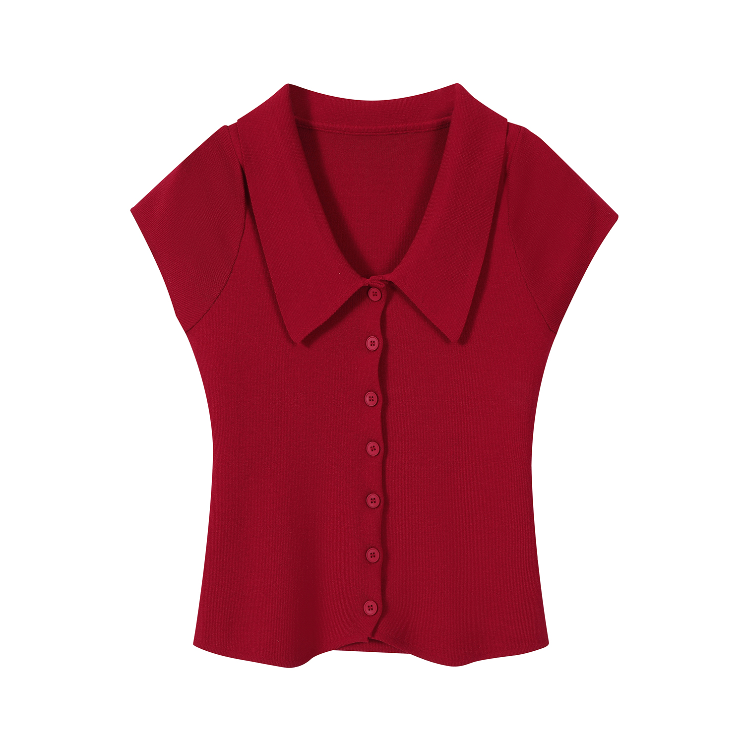 Purple Waist-Cinching Short-Sleeve Knitted Polo Shirt for Women - Summer Flutter Sleeve T-Shirt for a Youthful Look
