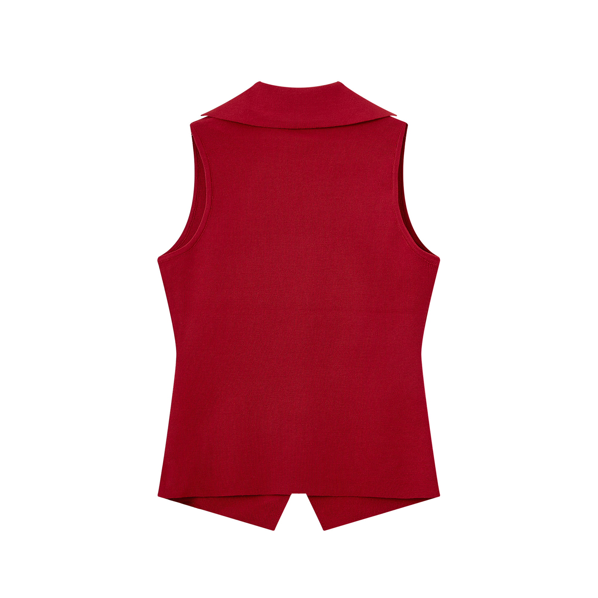 Red Knitted Vest Top for Women - 2025 Summer Polo Collar Sleeveless T-Shirt Blouse, Trendy Korean Style Fashion