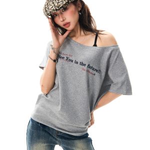 Red Off-Shoulder Short Sleeve T-Shirt for Women - Casual Spicy Girl Top, Versatile Summer 2025 Fashion, Y2K Style