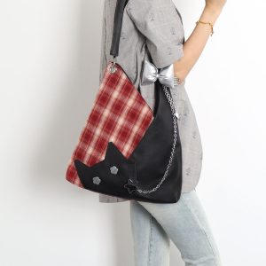 Red Plaid Crossbody Bag - Y2K Cat Underarm Bag for Spring/Summer Fashion