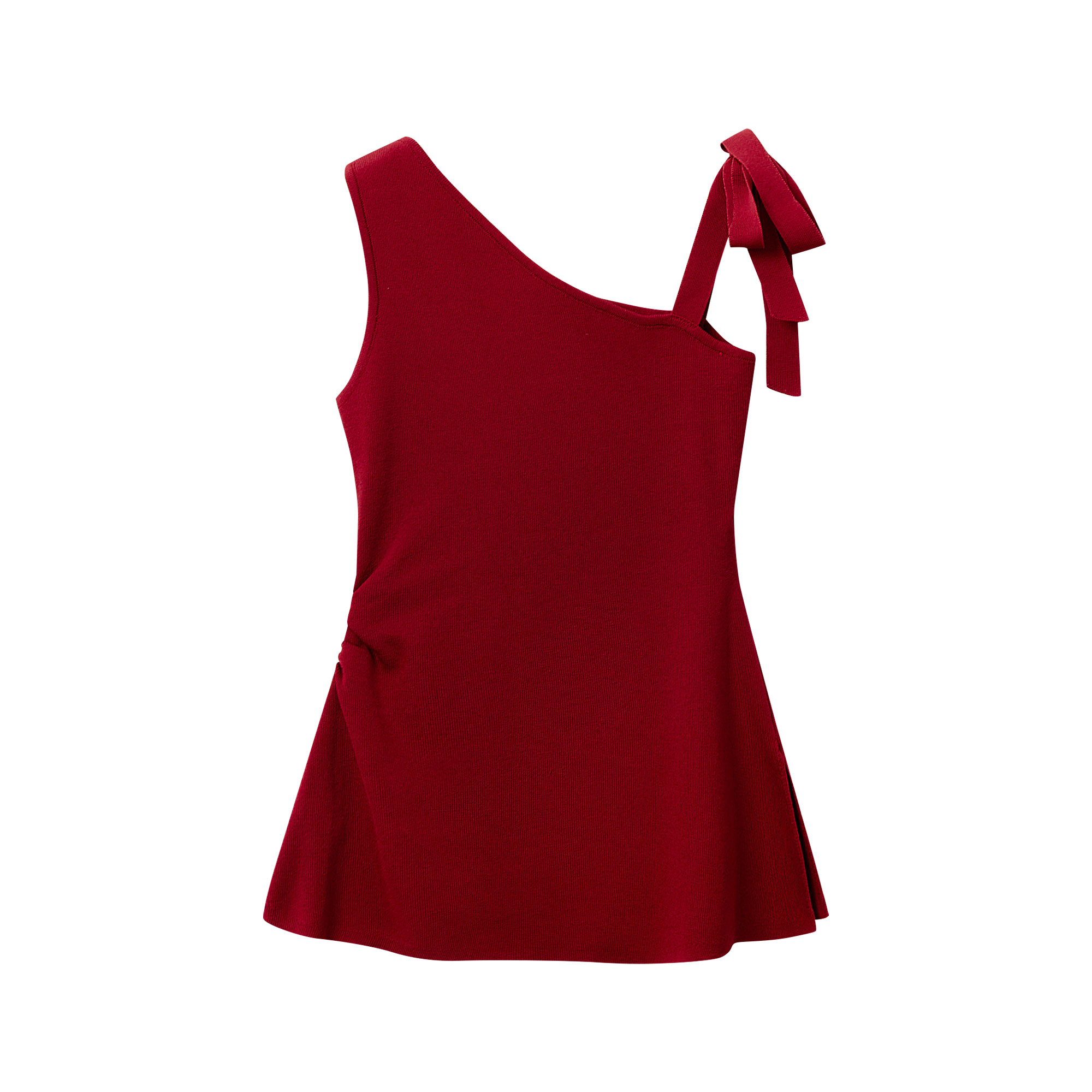 Red Pleated Waist-Cinching Sleeveless Tie Top Women's Summer Blouse - Floral Island Rose Style, Perfect for Y2K and Korean Fashion