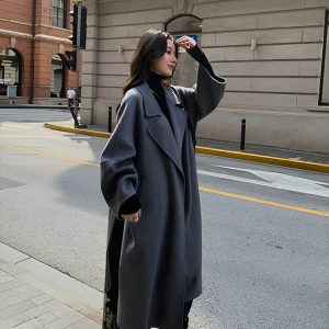 Red Reversible Cashmere Coat for Women - Autumn Winter 2024 Petite High-End Woolen Bathrobe Style Outerwear