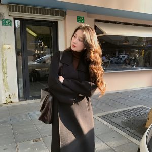 Red Reversible Cashmere Coat for Women - Autumn Winter 2024 Petite High-End Woolen Bathrobe Style Outerwear