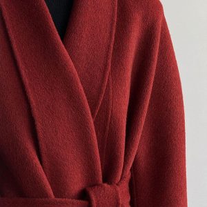 Red Reversible Cashmere Coat for Women - Autumn Winter 2024 Petite High-End Woolen Bathrobe Style Outerwear