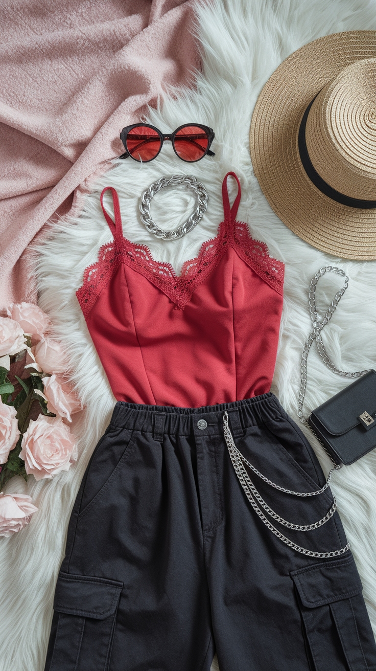 Stylish Red Lace Tank Top for Summer Outfits outfit idea