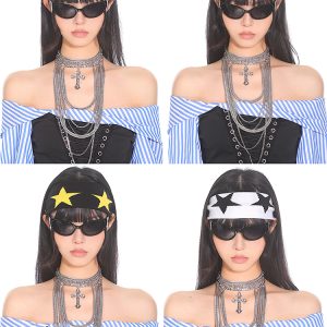 Retro American Style Color Block Fitness Headband for Men and Women - Five-Pointed Star Design, Y2K Sports Accessories