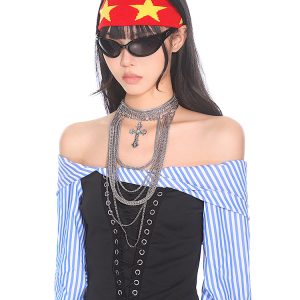 Retro American Style Color Block Fitness Headband for Men and Women - Five-Pointed Star Design, Y2K Sports Accessories