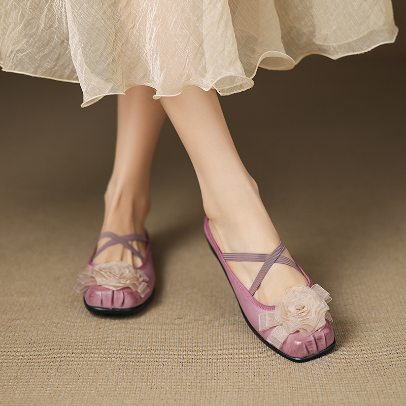 Retro Ballet Half Slippers for Women - Sweet Fashionable Slip-On Cross Strap Design for Outdoor Style