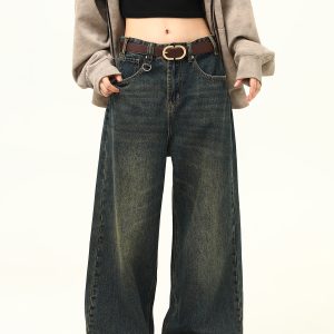 Retro Blue Loose Straight-Leg Jeans for Men and Women - Versatile American-Style Wide-Leg Casual Pants
