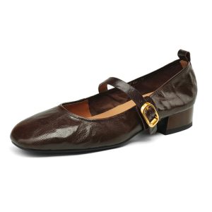 Retro Chunky Heel Mid-Heel Mary Jane Shoes for Women – 2025 Spring/Summer Soft Sole Round Toe Lambskin Footwear