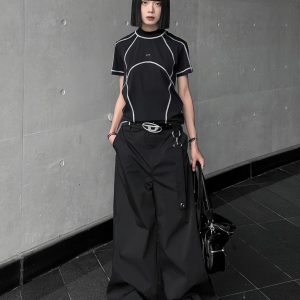 Retro Deconstructed Short-Sleeve Women's Summer T-Shirt - American Style Casual Slim Fit Top for Y2K Outdoor Fashion