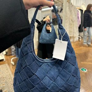 Retro Denim Blue Woven Tote Bag - Large Capacity Underarm Shoulder Handbag for Casual Everyday Use