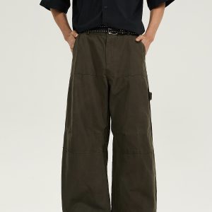 Retro Draped Loose-Fit Spring Spliced Casual Pants for Men - Foldable Straight-Leg American Style Workwear