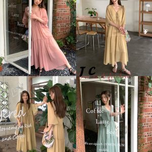 Retro Floral V-Neck Chiffon Dress for Women - Summer Loose Mid-Sleeve Flared Skirt, Vintage Style, Perfect for 90s and Y2K Fashion
