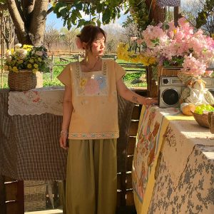 Retro Green Pleated High-Waisted Wide-Leg Lantern Pants for Women - Casual Spring Fashion, Vintage Style, Loose Fit