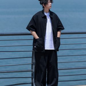 Retro Japanese Casual Short-Sleeve Shirt for Men - Versatile Lapel Design, Summer Workwear, Trendy Half-Sleeve Style