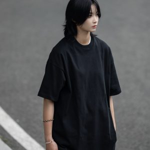Retro Japanese Style Heavyweight 385g Cotton Short-Sleeve T-Shirt for Men - Versatile Loose Fit Tee