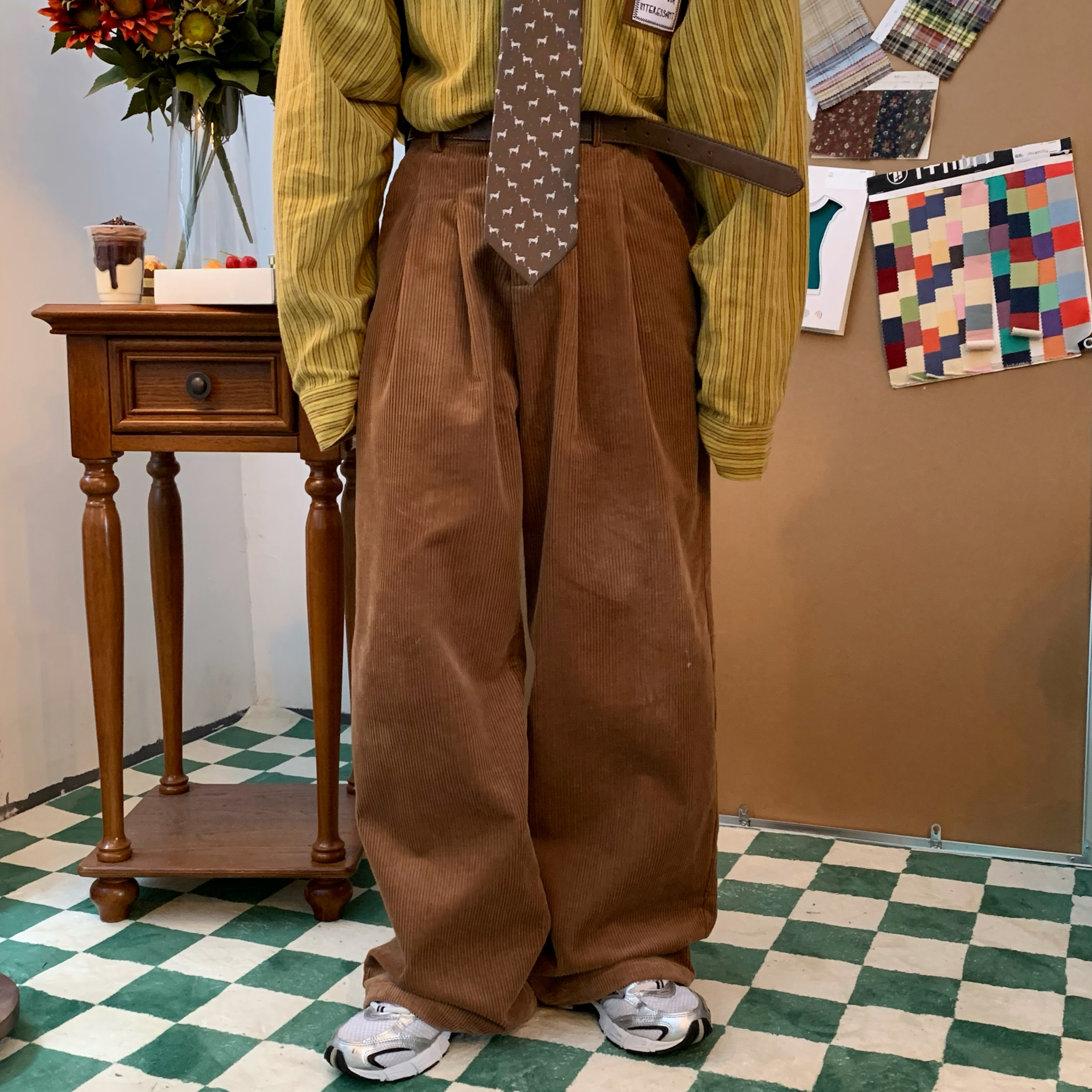 Retro Loose Wide-Leg Corduroy Pants for Couples - Japanese Trendy Casual Trousers, Hong Kong Style, Versatile Fashion