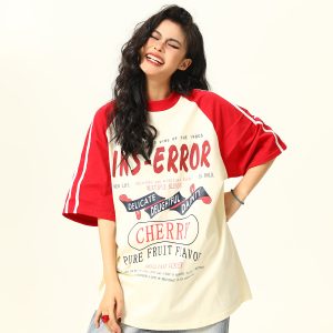 Retro Melange Spliced Short Sleeve T-Shirt for Couples - Unisex Letter Print Tee in 90s American Style