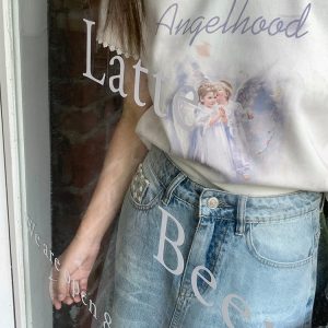 Retro Printed Short Sleeve T-Shirt for Women - Midsummer Southern Star Design, Thin Lace Round Neck, Summer Style
