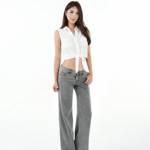 Retro-Style Sleeveless Cropped Shirt Vest Top for Women - Vintage-Inspired Fashion, Perfect for 90s and Y2K Styles