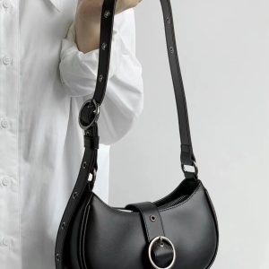 Retro Textured Silver Motorcycle Saddle Bag for Women - 2025 New Model, Fashionable Underarm Crossbody Design