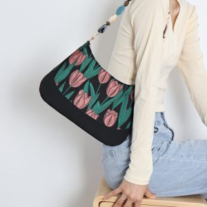Retro Tulip Flower Underarm Bag for Women, Textured Jacquard Crossbody, Versatile Vacation Style, Niche Design