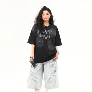 Retro Vintage Letter Print Short Sleeve T-Shirt for Women - Trendy American Style Summer Tee