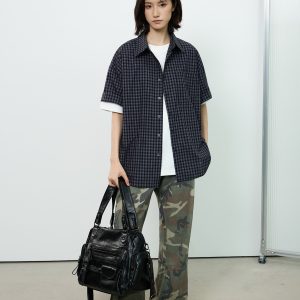 Royal Blue Check Short-Sleeve Shirt for Summer - Unisex Loose Casual Jacket in Lazy Style, Perfect for 90s and Y2K Inspired Outfits