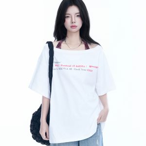 Sexy Halter Top and White Off-Shoulder Short Sleeve T-Shirt Two-Piece Set for Women - Trendy Loose Half-Sleeve Style