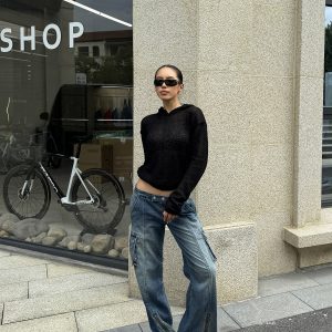 Sexy Ultra-Low Waist Vintage Street Cargo Denim Pants in Deep Blue - Heavy-Duty 90s Inspired Workwear Trousers