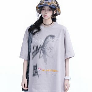 Shadow Girl Graphic Black Short Sleeve T-Shirt for Women - Summer Loose Fit American Design