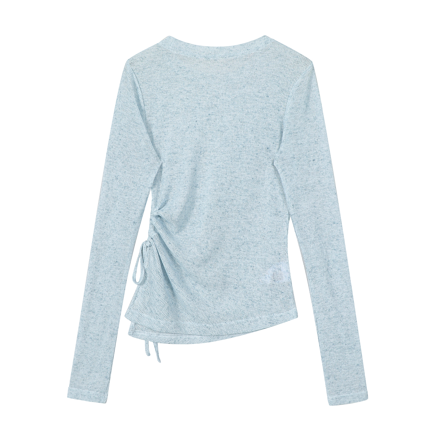 Sheer Round Neck Long Sleeve Knitted Top for Women - Irregular Pleated Sun Protection Air Conditioning Cover-Up Blouse