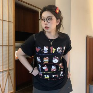 Slightly Chubby Casual Printed Short Sleeve T-Shirt - Mid-Length Plus Size Top for a Trendy Everyday Look