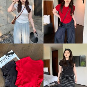 Slightly Chubby Plus Size Slim Fit T-Shirt - Three-Dimensional Cut, Super Stretchy Cool Top for Body Confidence