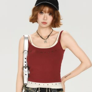 Spicy Girl American-Style Two-Piece Camisole for Women - Summer Slim Fit Top with Chest Pads, Flattering Outerwear, Y2K Fashion