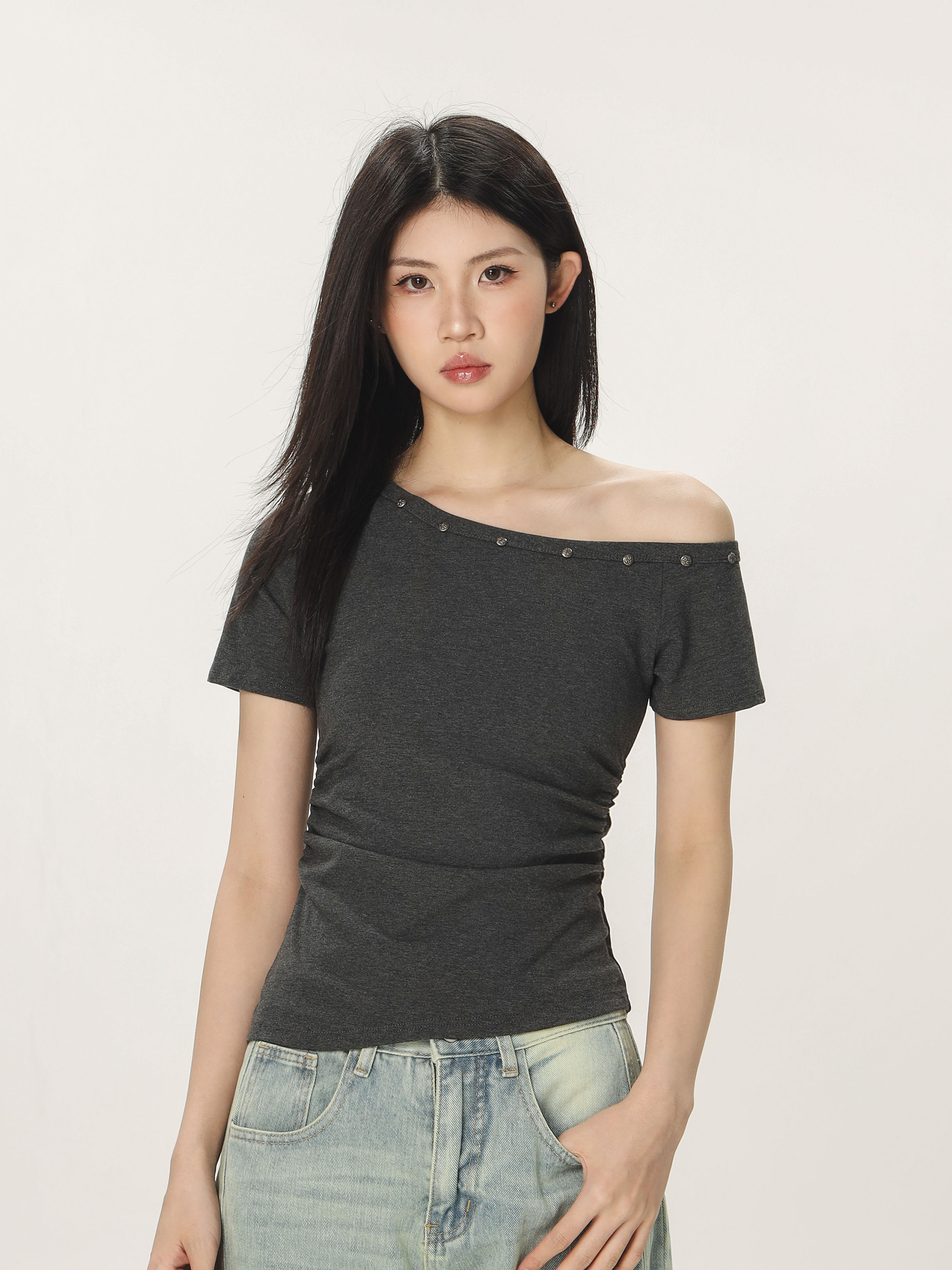 Spicy Girl Off-Shoulder Short Sleeve T-Shirt for Women - American Style Summer Slim Fit Top with Beautifully Tailored Waist