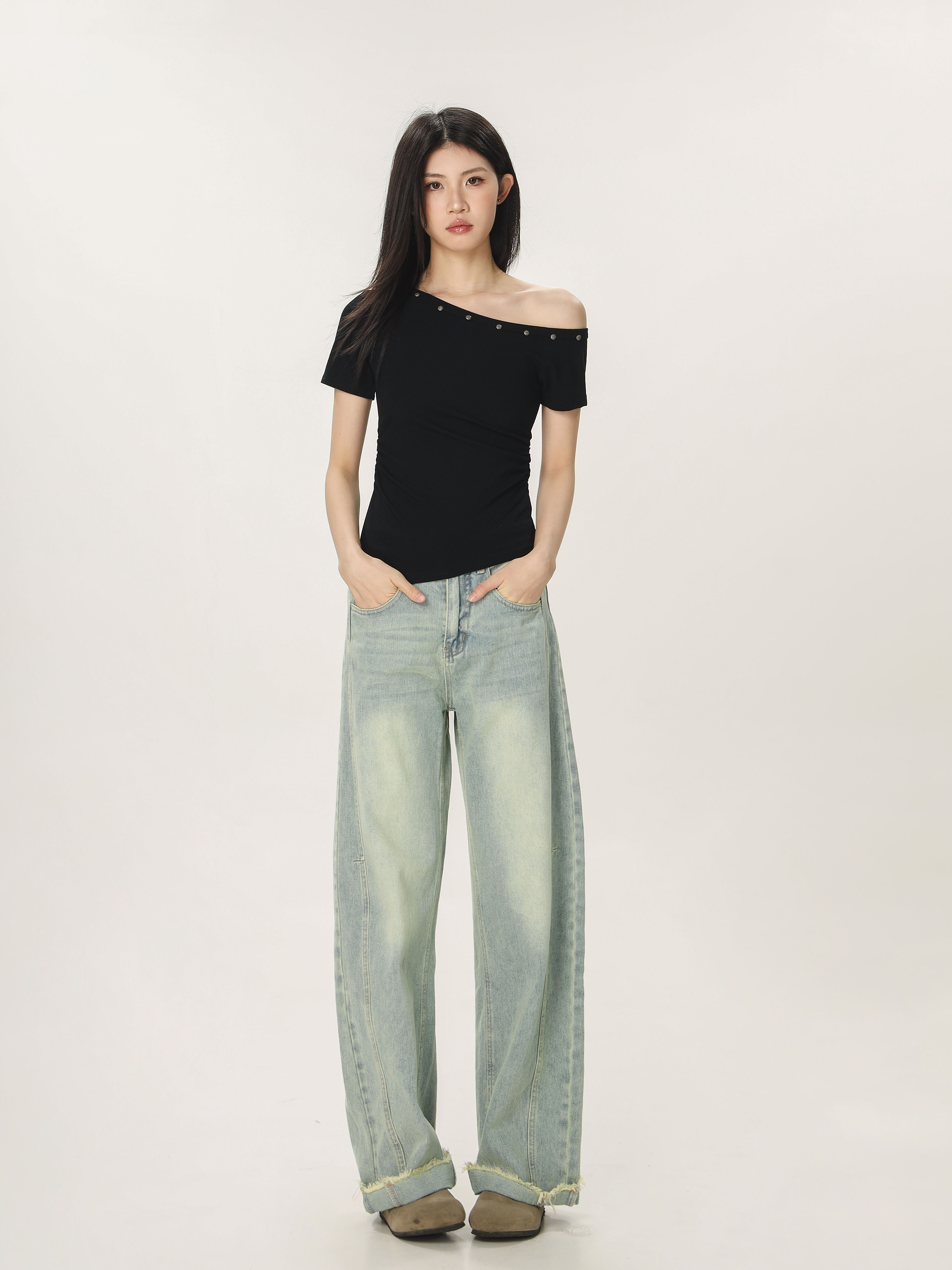 Spicy Girl Off-Shoulder Short Sleeve T-Shirt for Women - American Style Summer Slim Fit Top with Beautifully Tailored Waist