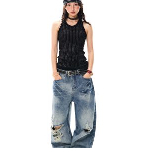 Spicy Girl Rhinestone Black Camisole - Slim Fit Summer Top for Women - American Style Fashion, Y2K Inspired