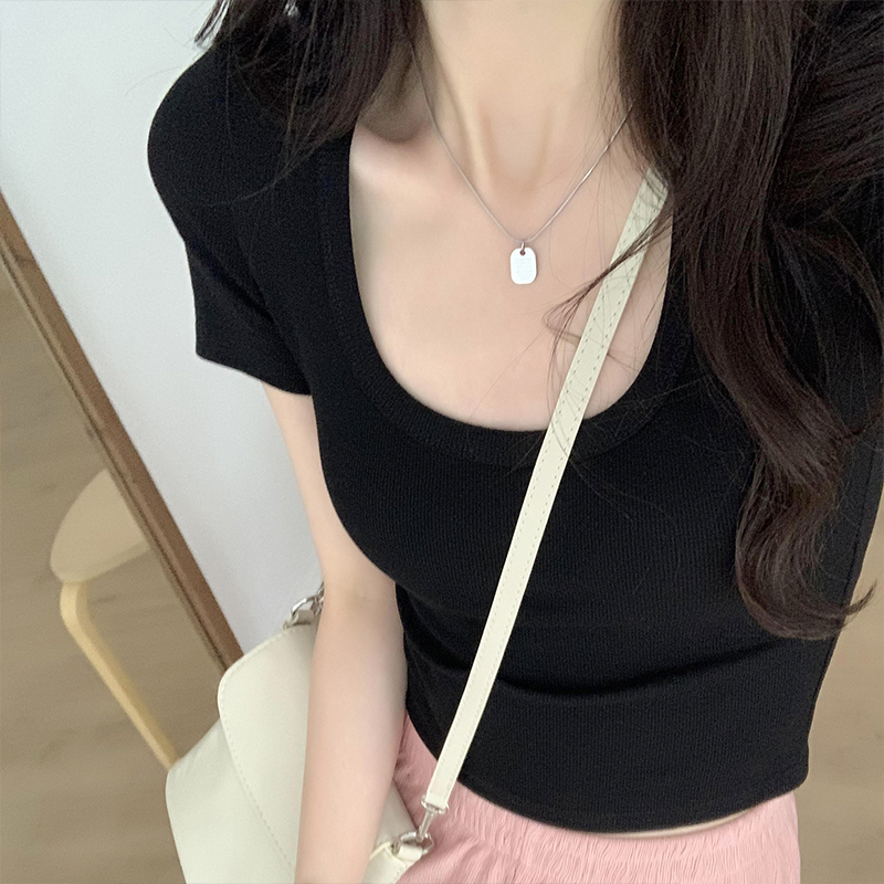 Spicy Girl Summer T-Shirt - Sweet and Stylish High-End Half Sleeve Shoulder Top for Trendy Looks