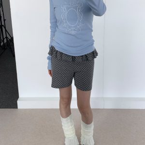 Spring Gray Polka Dot Lace Girl Shorts - Trendy Y2K Style Summer Fashion for Kids