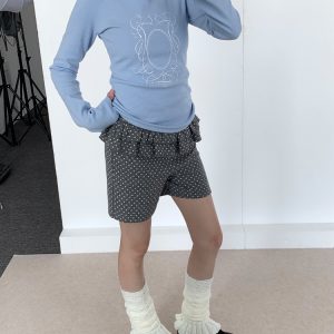 Spring Gray Polka Dot Lace Girl Shorts - Trendy Y2K Style Summer Fashion for Kids